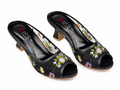 Black Floral Mesh Peep-Toe Mule - Purple Floral
