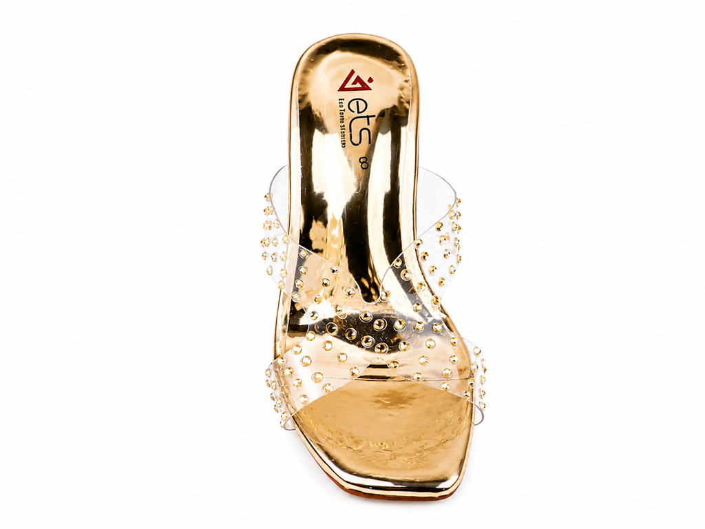 Gold Metallic Rhinestone Clear-Strap Sandal