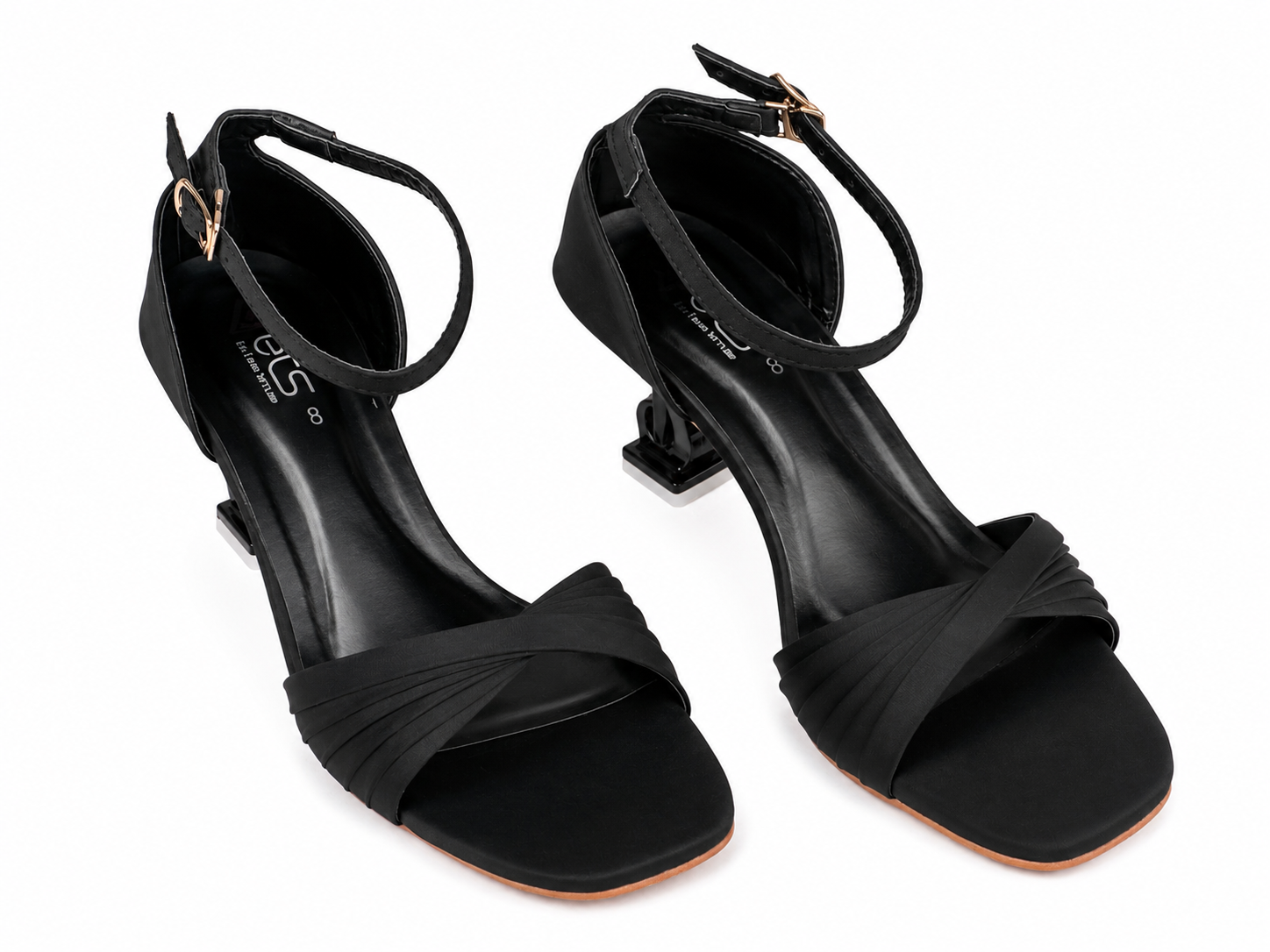 Black Crisscross Ankle-Strap Block Heel Sandal