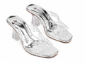 Silver Metallic Rhinestone Clear-Strap Mule