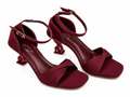 Maroon Ankle-Strap Sculptural Heel Sandal