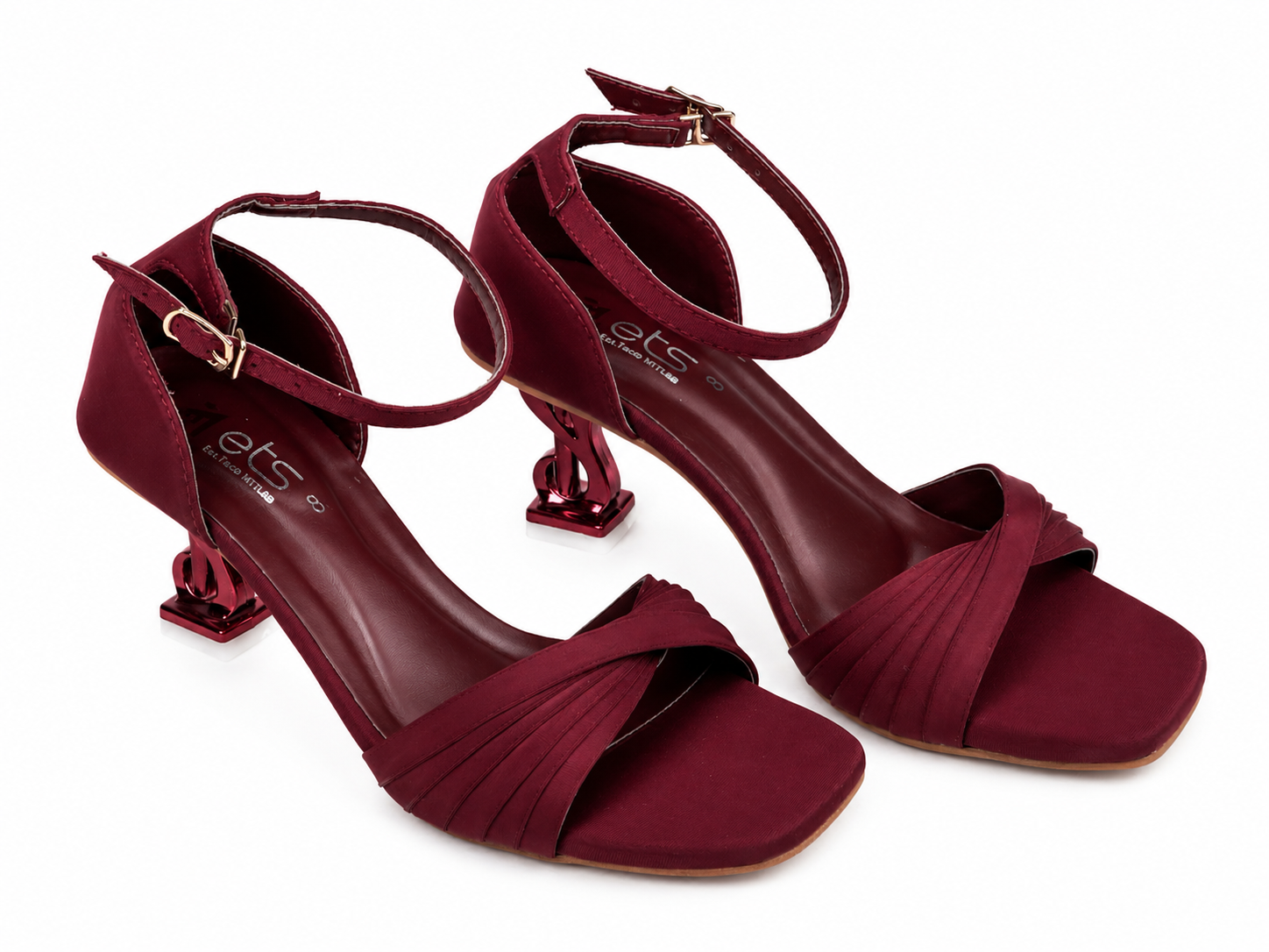 Maroon Ankle-Strap Sculptural Heel Sandal