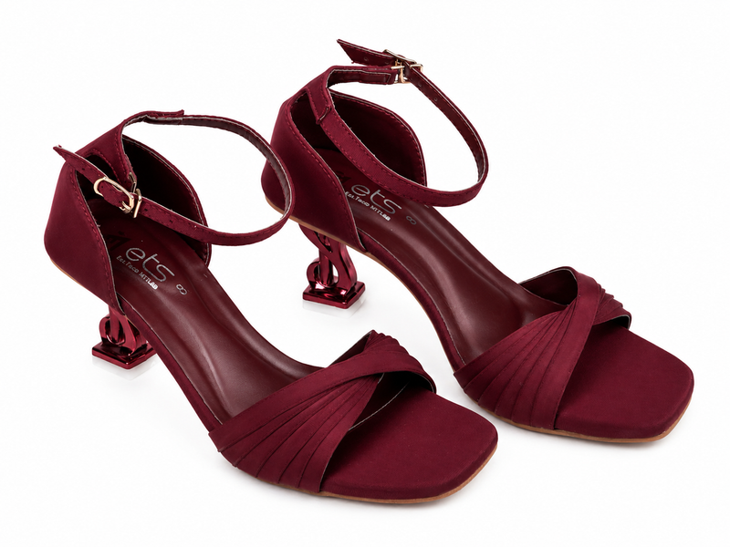 Maroon Ankle-Strap Sculptural Heel Sandal