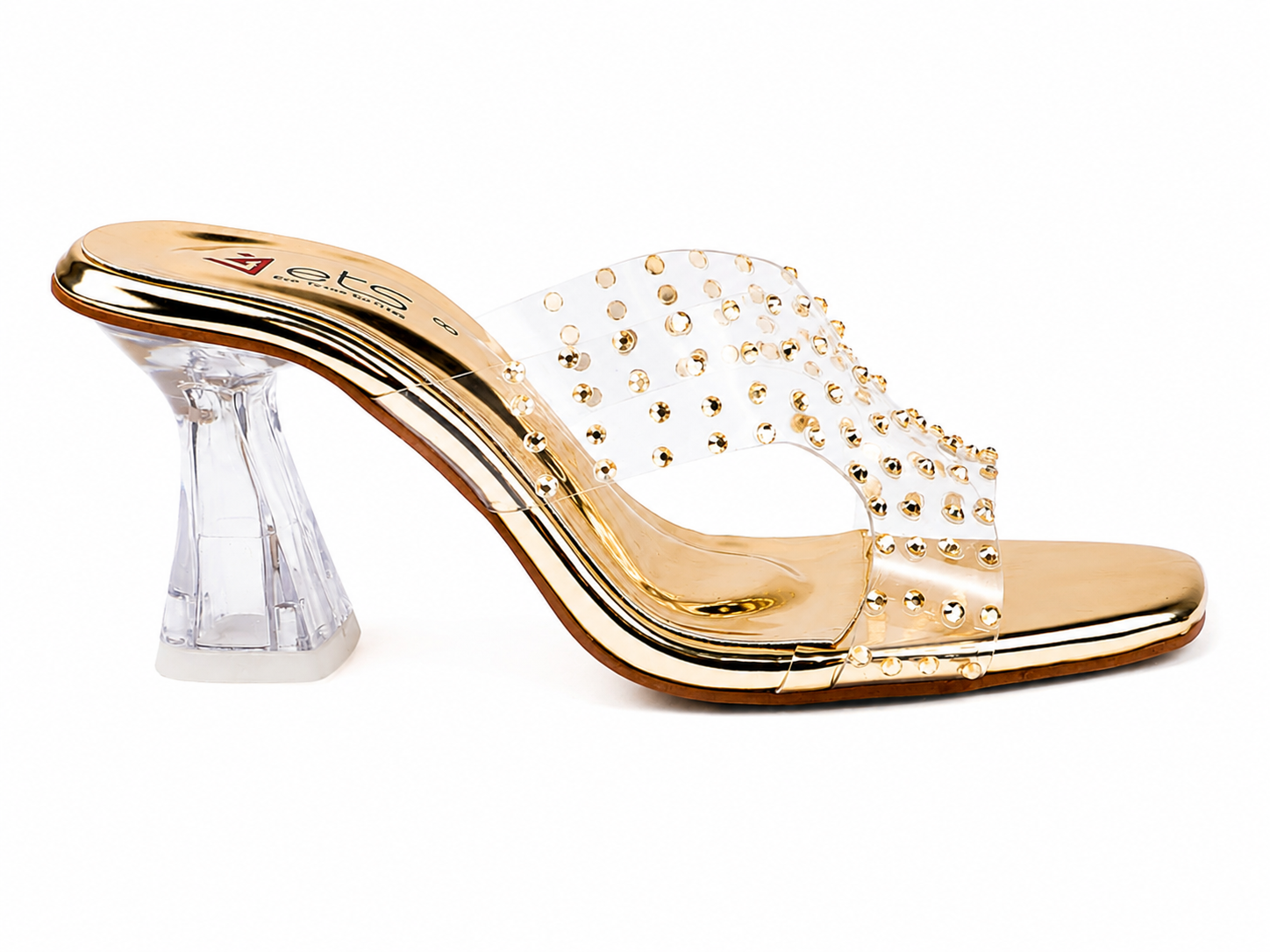 Gold Metallic Rhinestone Clear-Strap Sandal