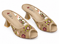 Floral Embroidered Peep-Toe Kitten Heel Mule - Tan/Purple