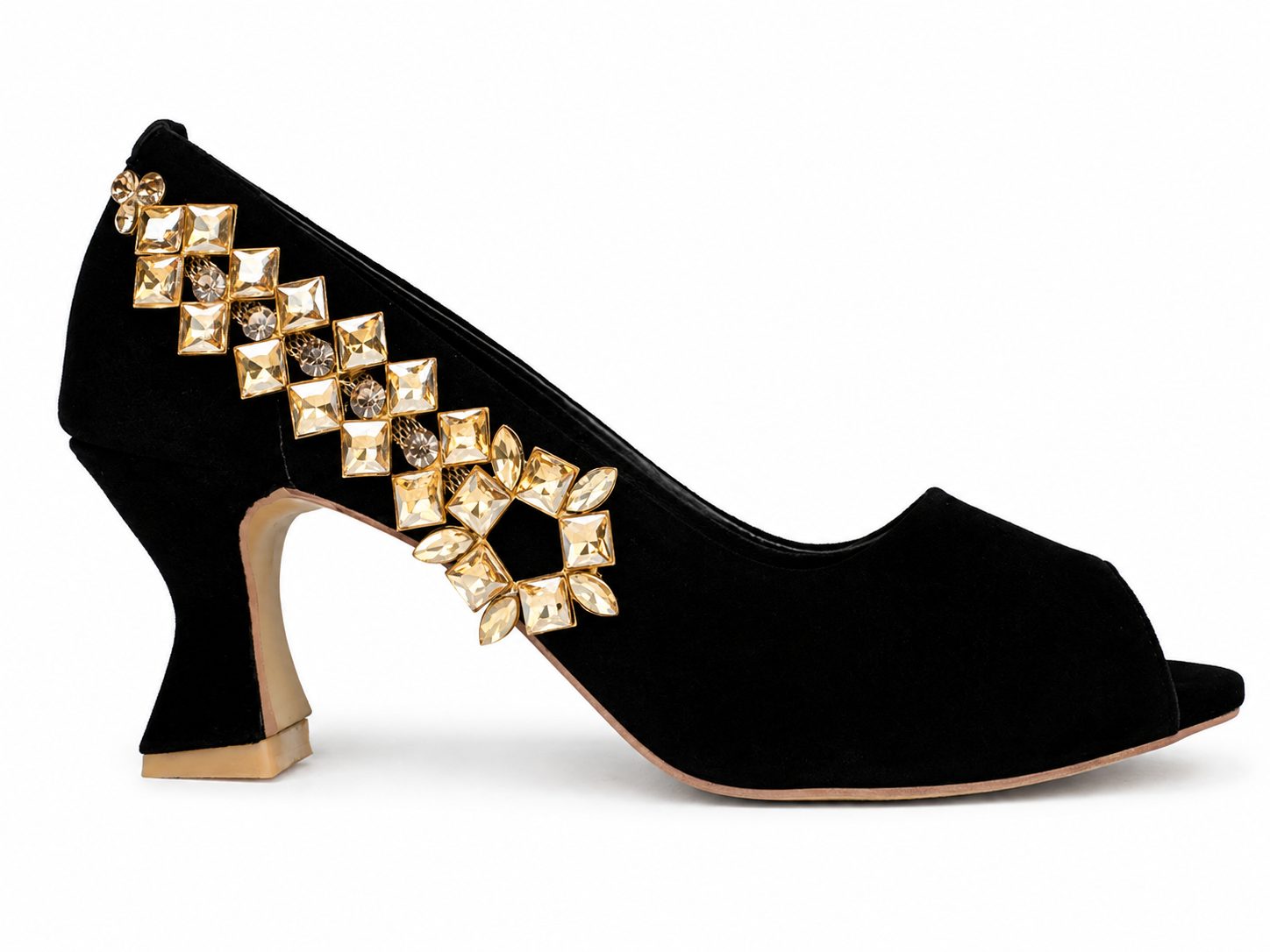 Checkerboard Gem Peep-Toe Pump — Black
