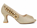 Checkerboard Gem Peep-Toe Pump — Gold