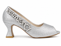Leaf-Vine Peep-Toe Pump — Silver