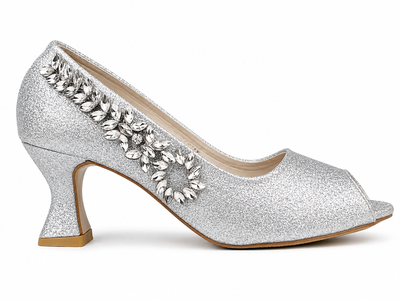 Leaf-Vine Peep-Toe Pump — Silver