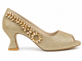 Leaf-Vine Peep-Toe Pump — Gold