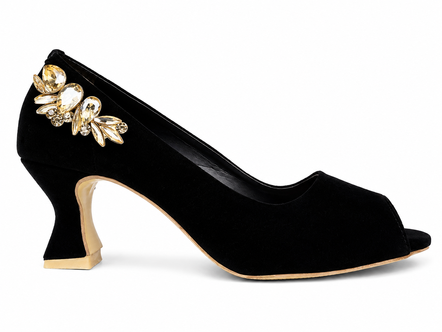 Crystal Cluster Peep-Toe Pump — Black