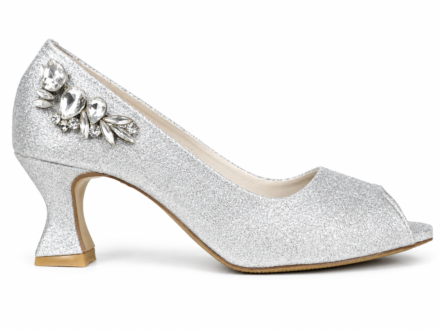 Crystal Cluster Peep-Toe Pump — Silver