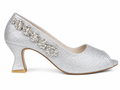 Flower-Chain Peep-Toe Pump — Silver