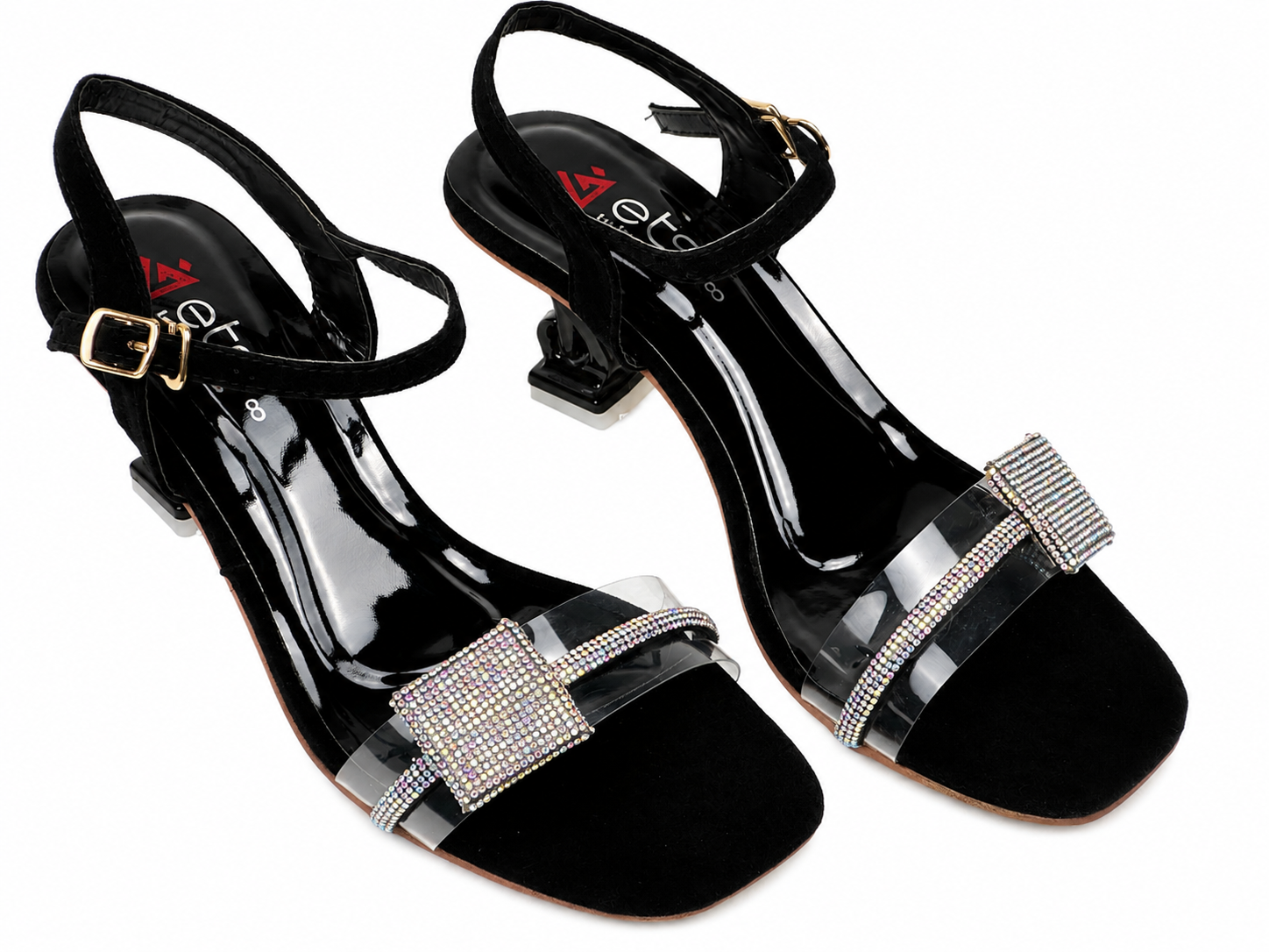 Rhinestone Bow Ankle-Strap Heel Sandal — White
