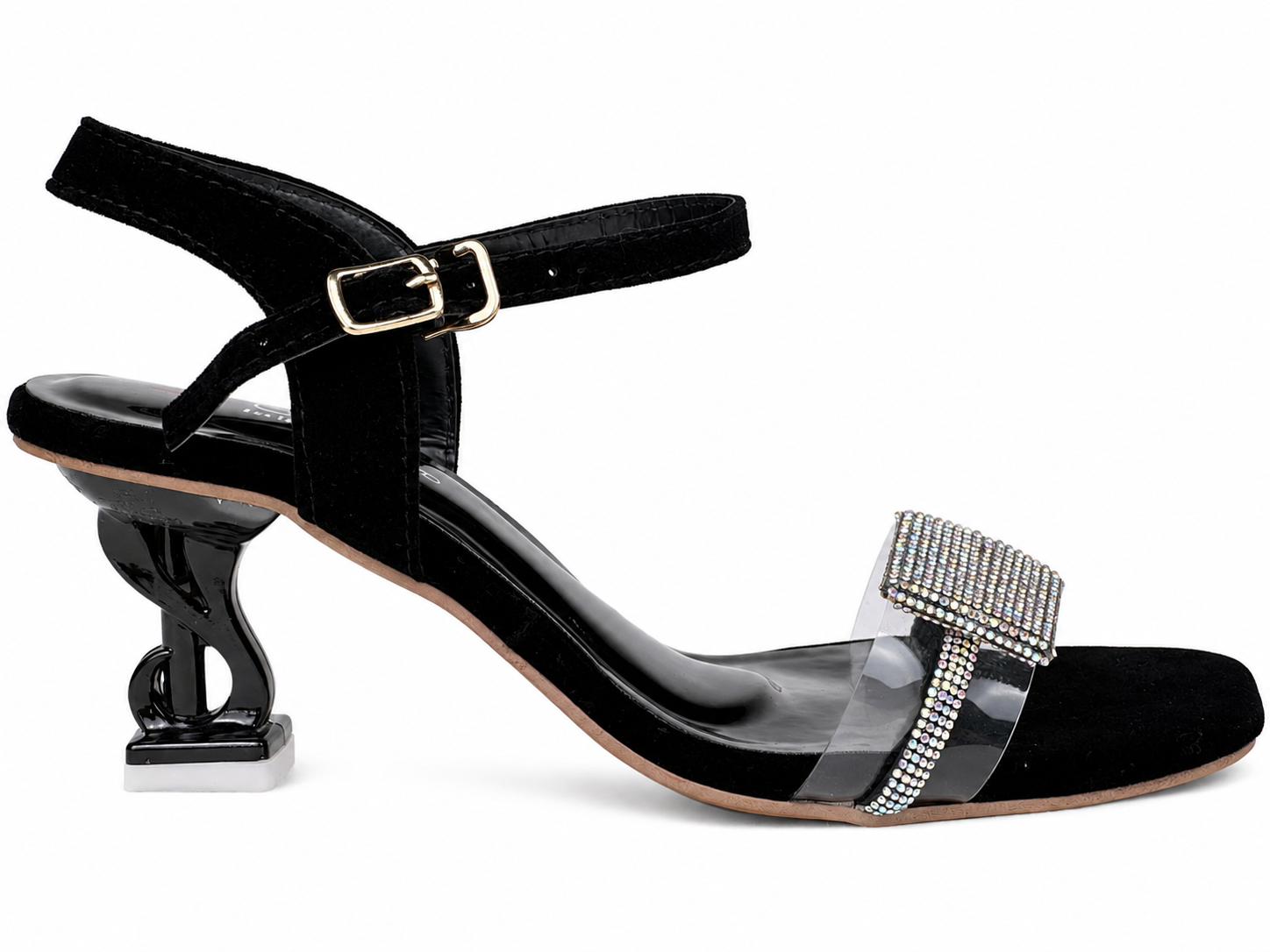 Rhinestone Bow Ankle-Strap Heel Sandal — White