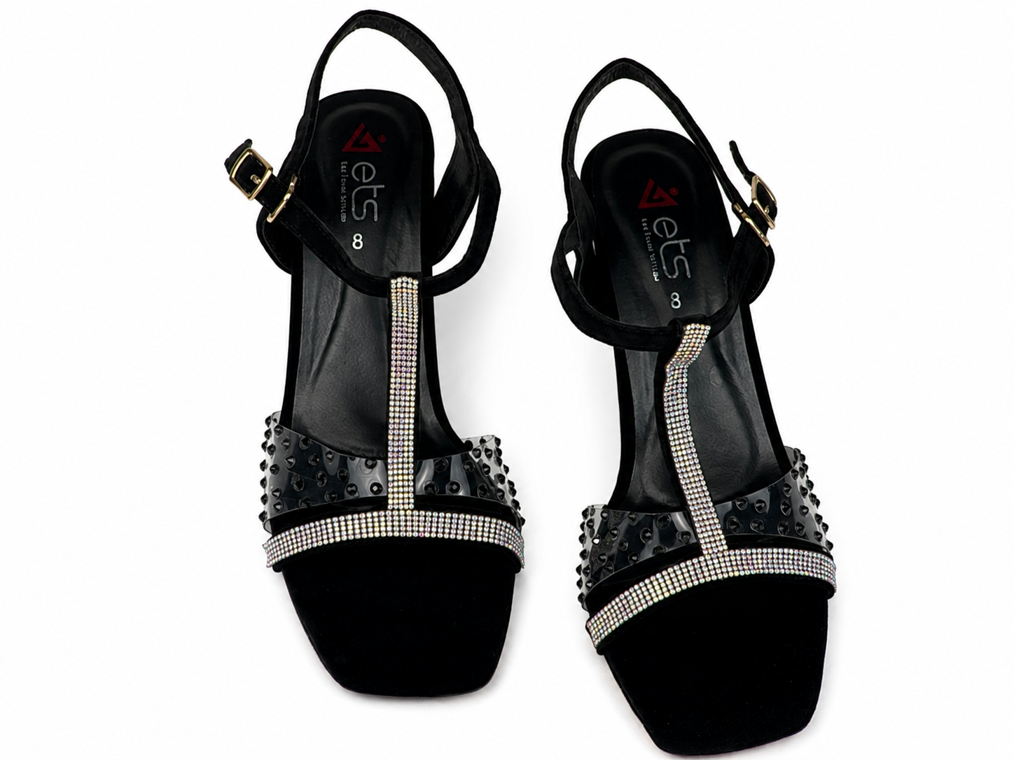 Patent Crossover Ankle-Strap Sandal — Black