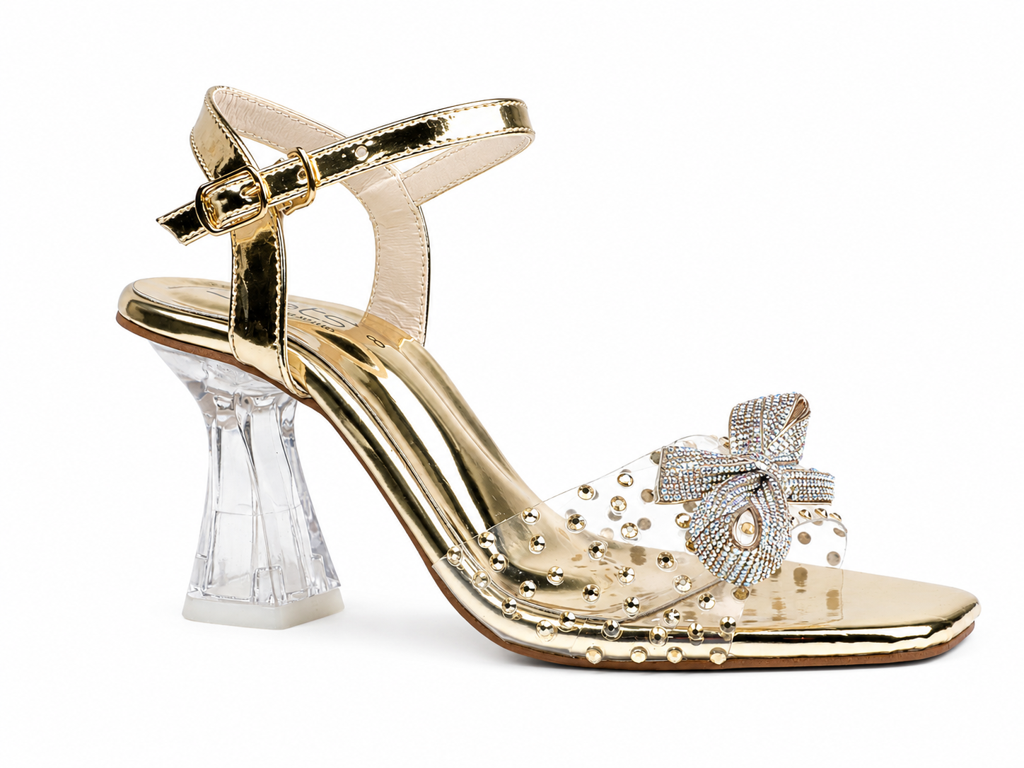 Crystal-Dusted Ankle-Strap Sandal — Olive