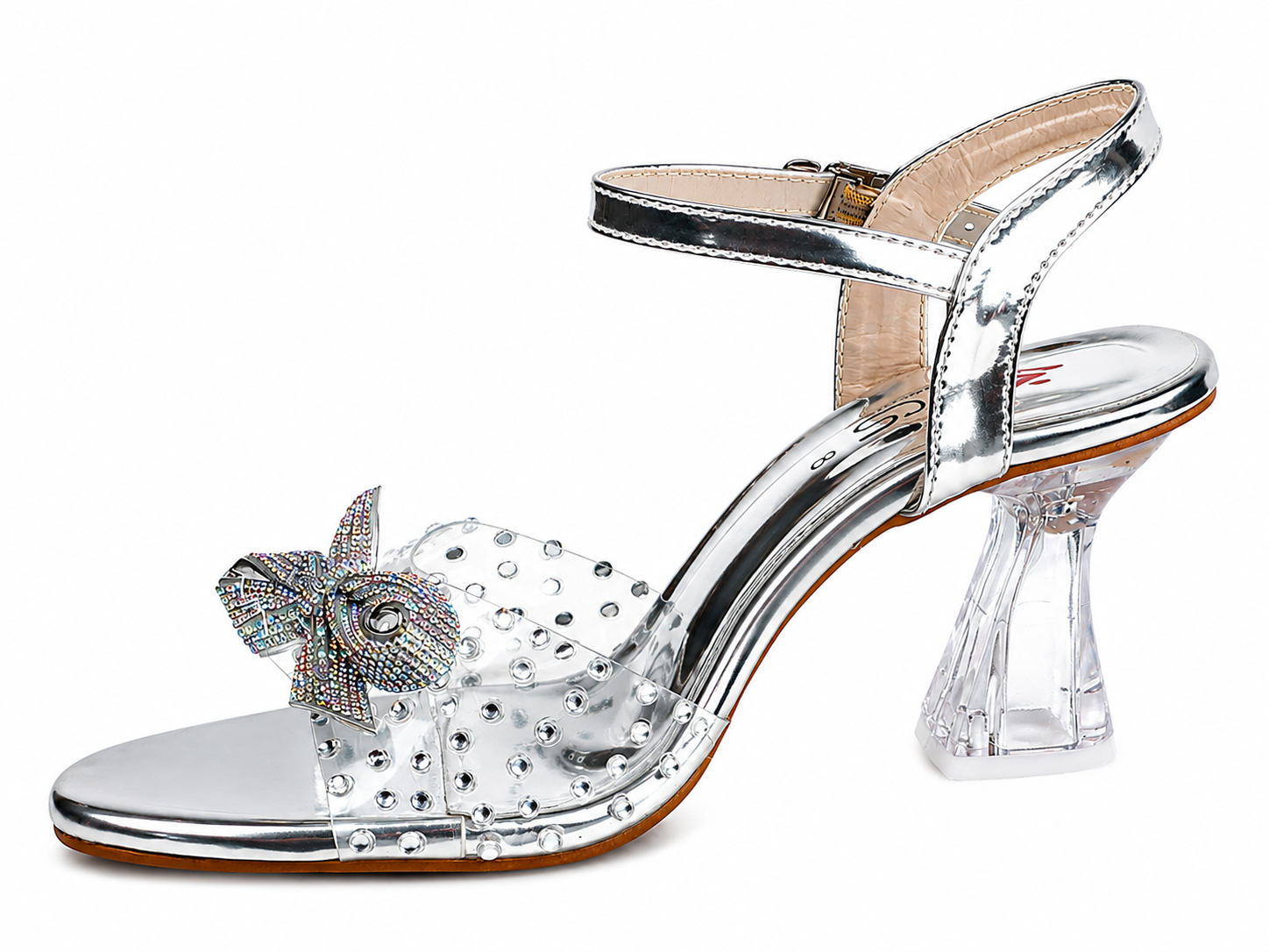 Crystal-Dusted Ankle-Strap Sandal — Black