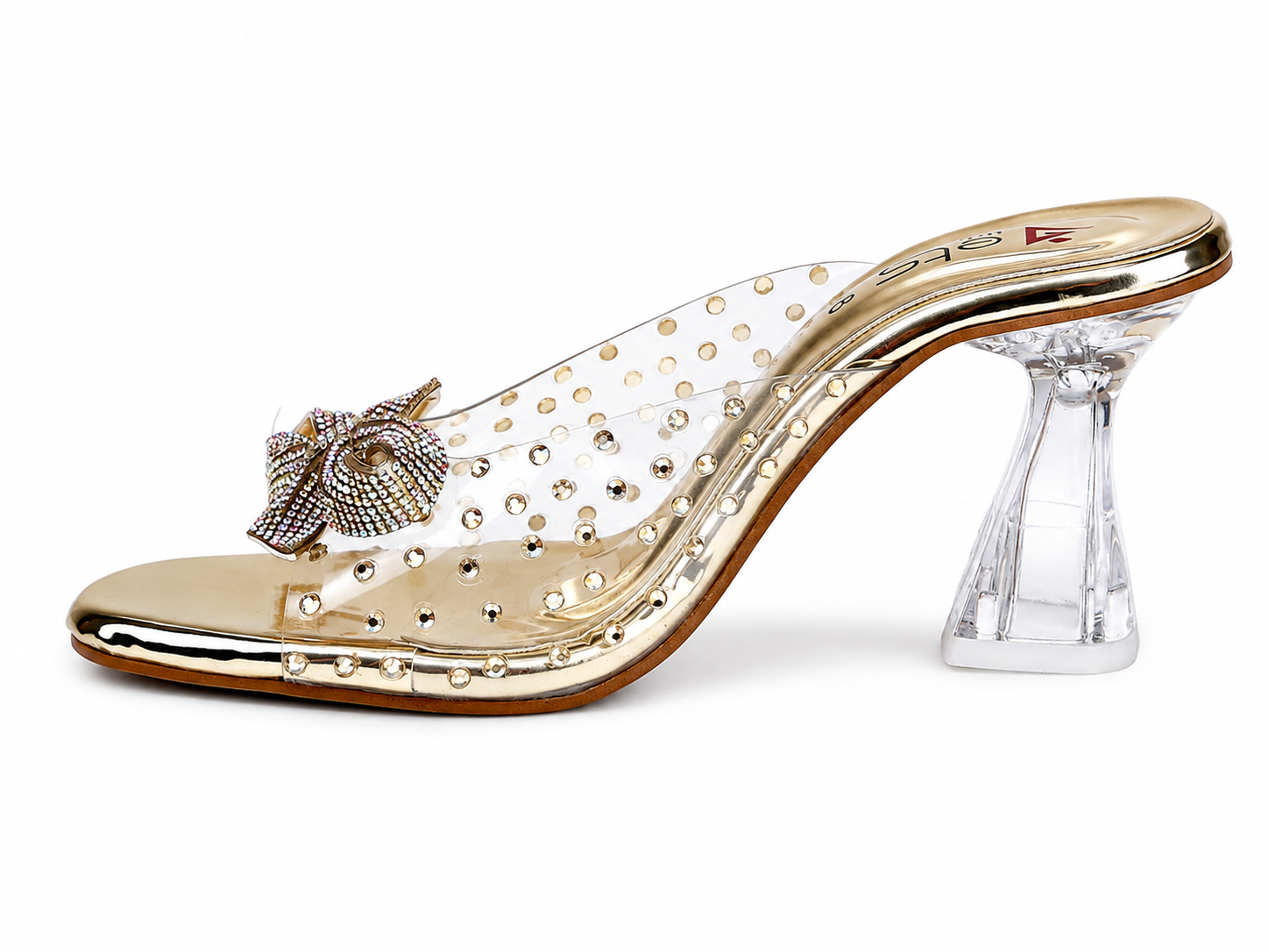 Rhinestone Patch Sculptural Heel Sandal — Black Suede