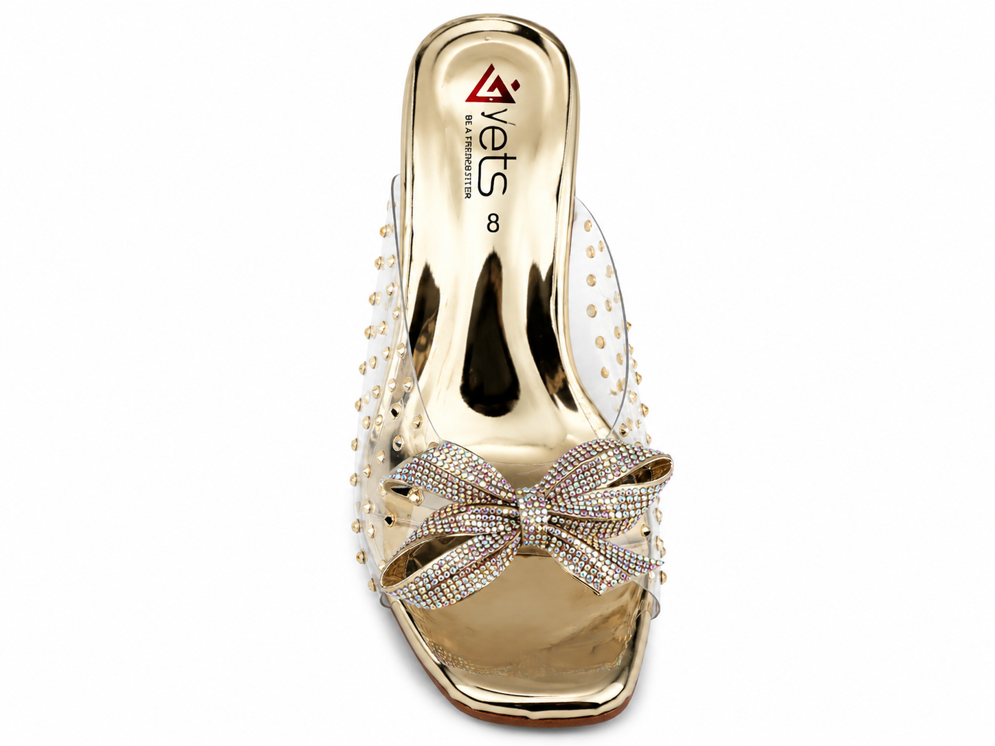 Rhinestone Patch Flat Sandal — Gold