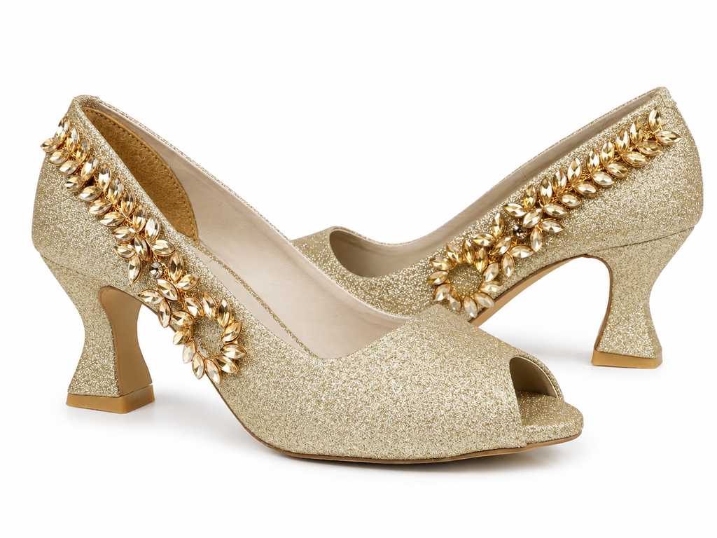 Leaf-Vine Peep-Toe Pump — Gold
