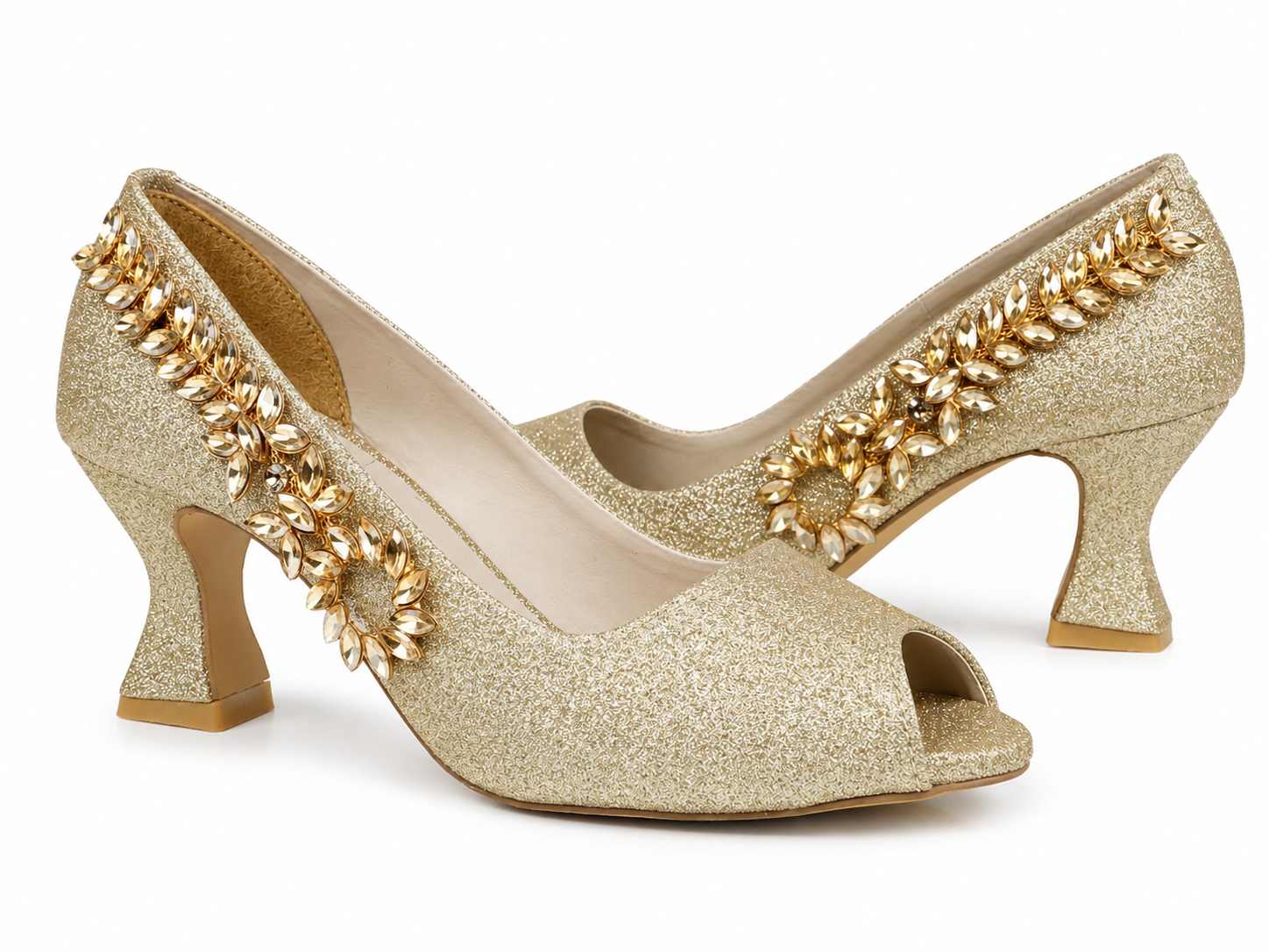 Leaf-Vine Peep-Toe Pump — Gold