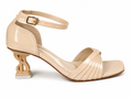 Pleated Crossover Chain-Heel Sandal — Nude