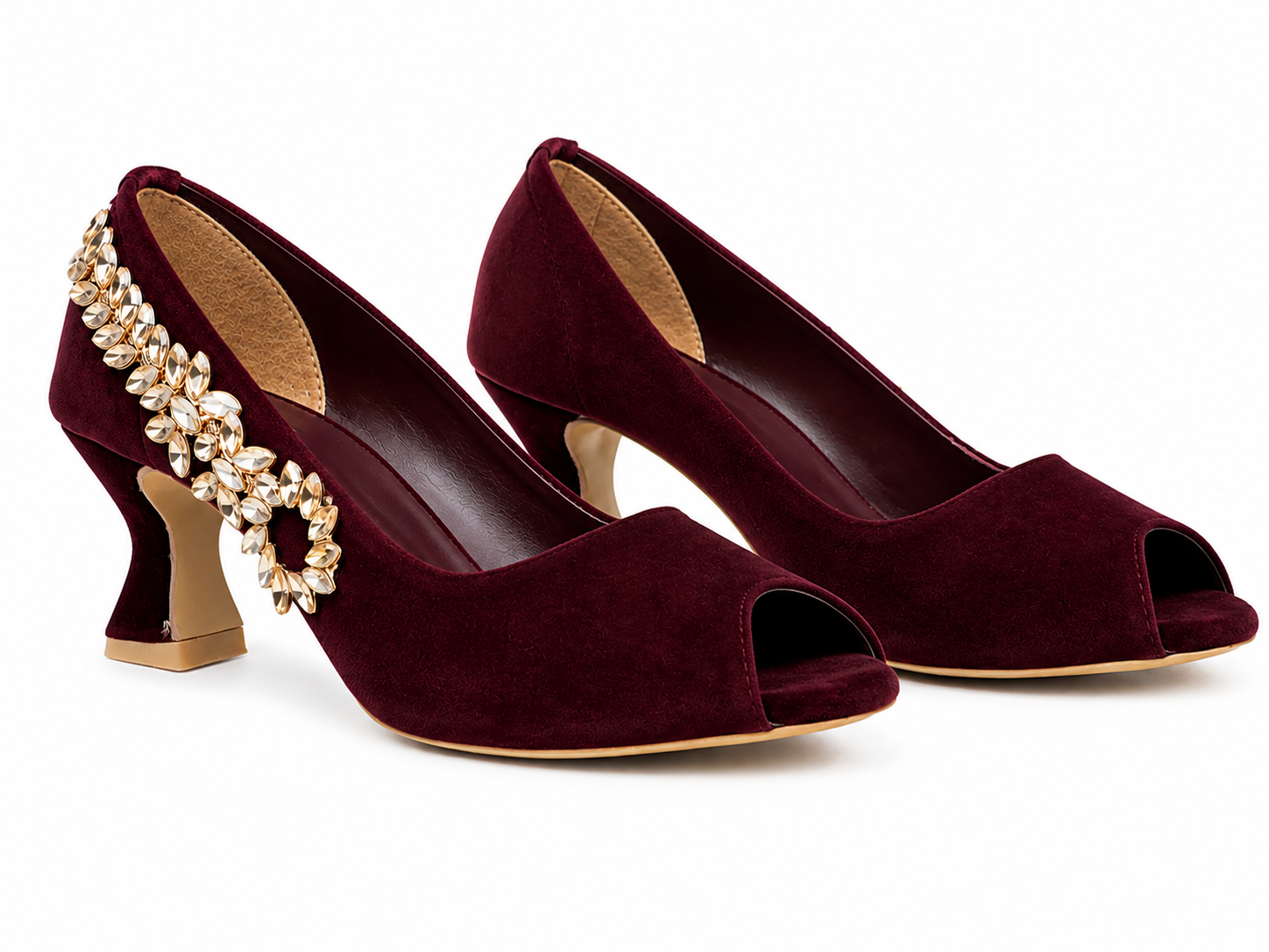 Leaf-Vine Peep-Toe Pump — Burgundy