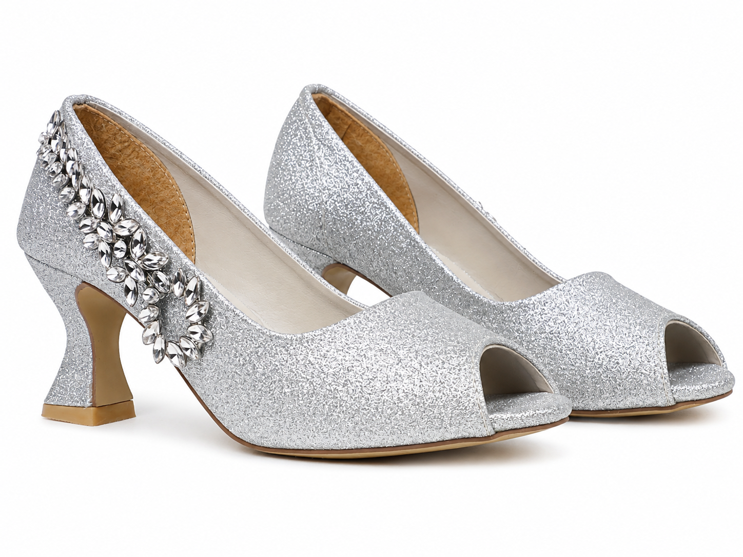 Leaf-Vine Peep-Toe Pump — Silver