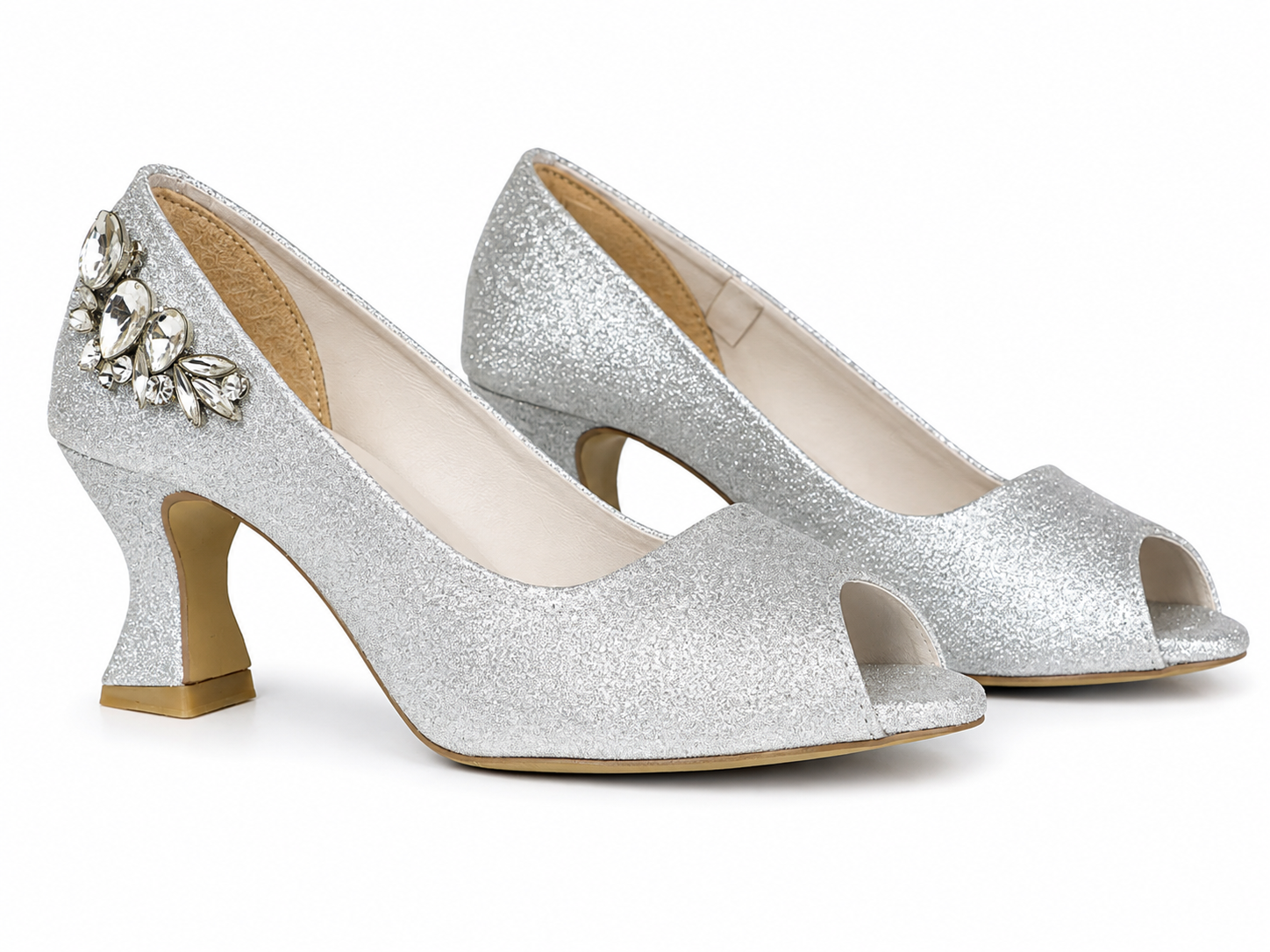 Crystal Cluster Peep-Toe Pump — Silver