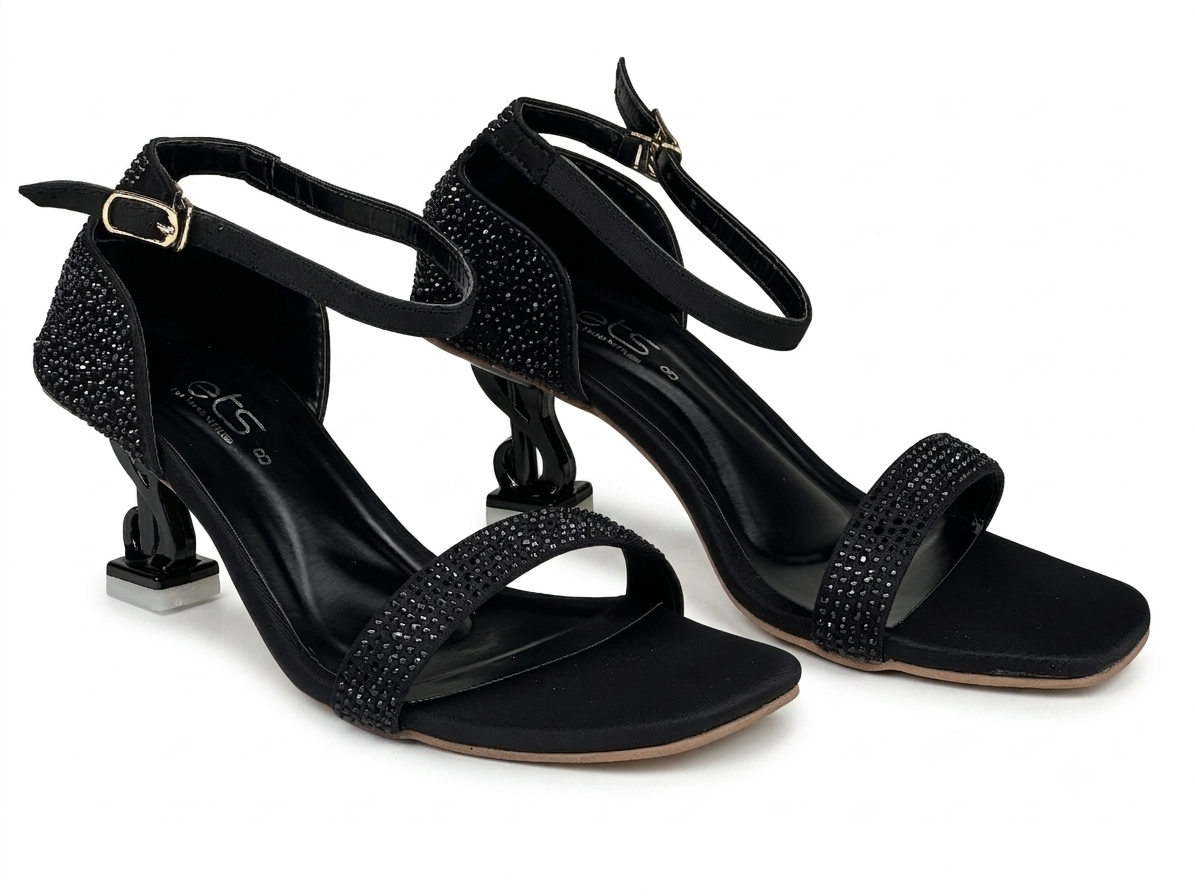 Rhinestone Bow Ankle-Strap Heel Sandal — Silver