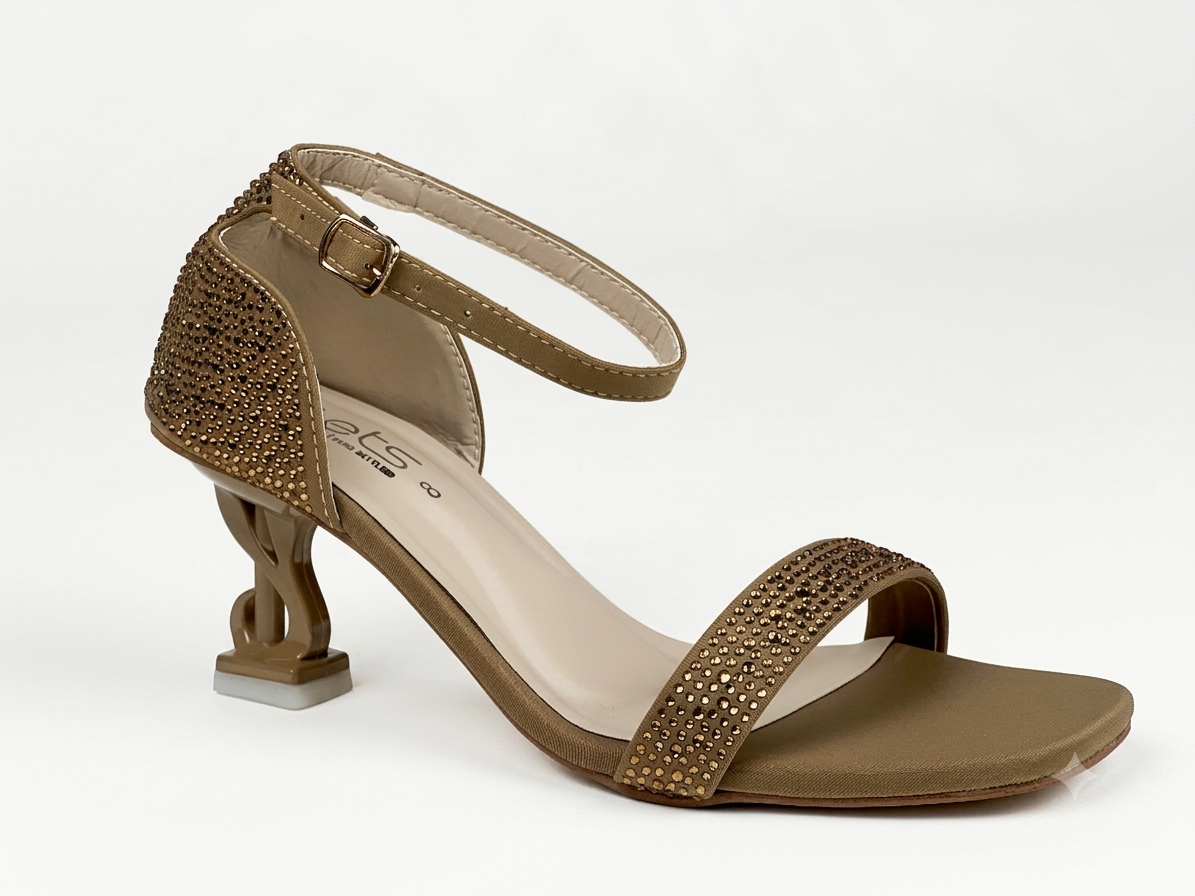 Rhinestone Bow Ankle-Strap Heel Sandal — Gold