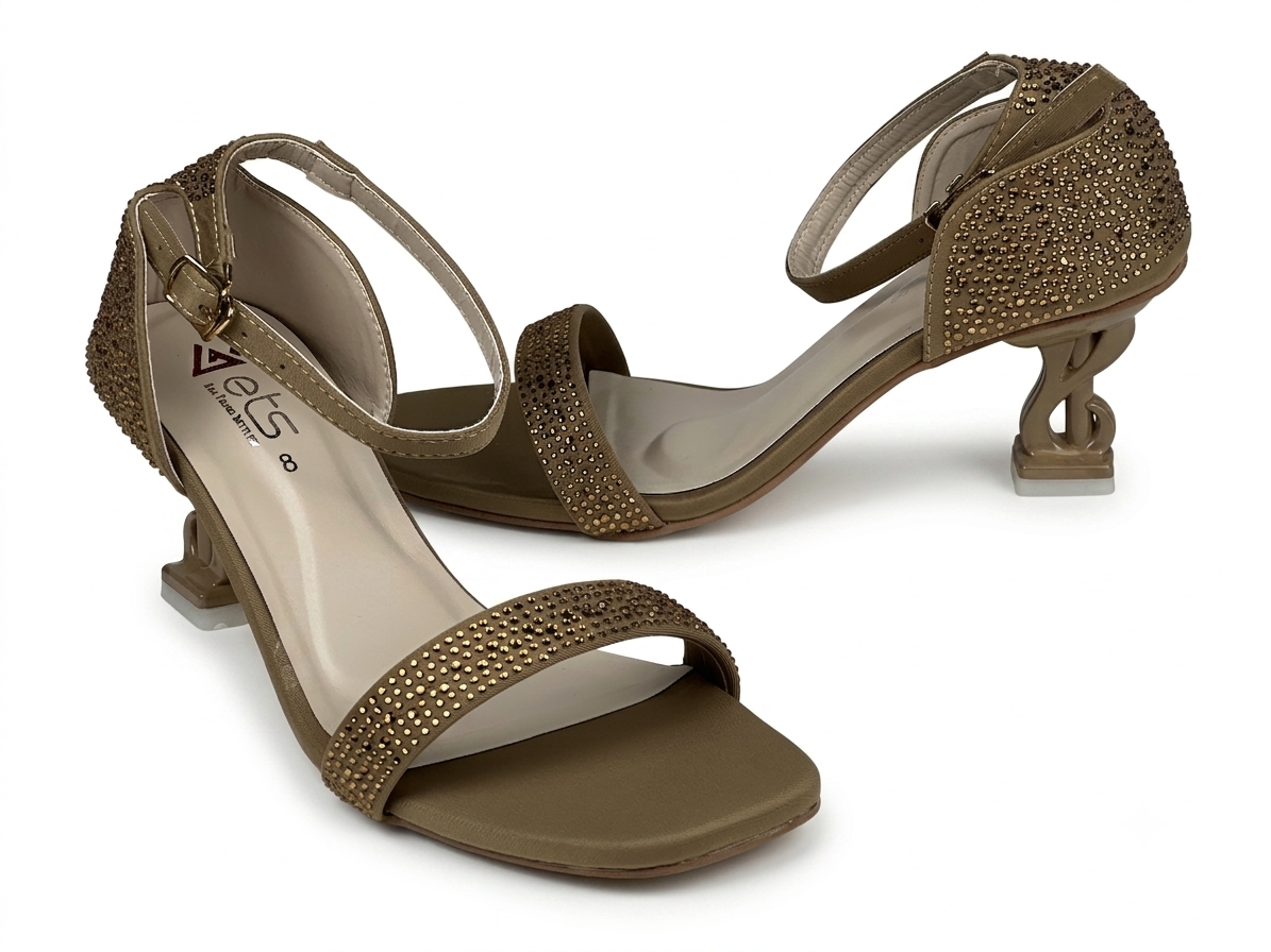 Rhinestone T-Strap Heel Sandal — Black Suede