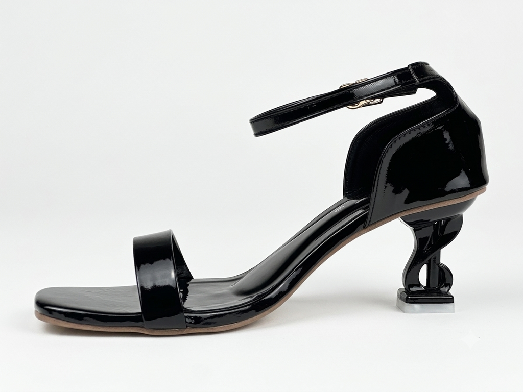 Patent Ankle-Strap Sandal — Black