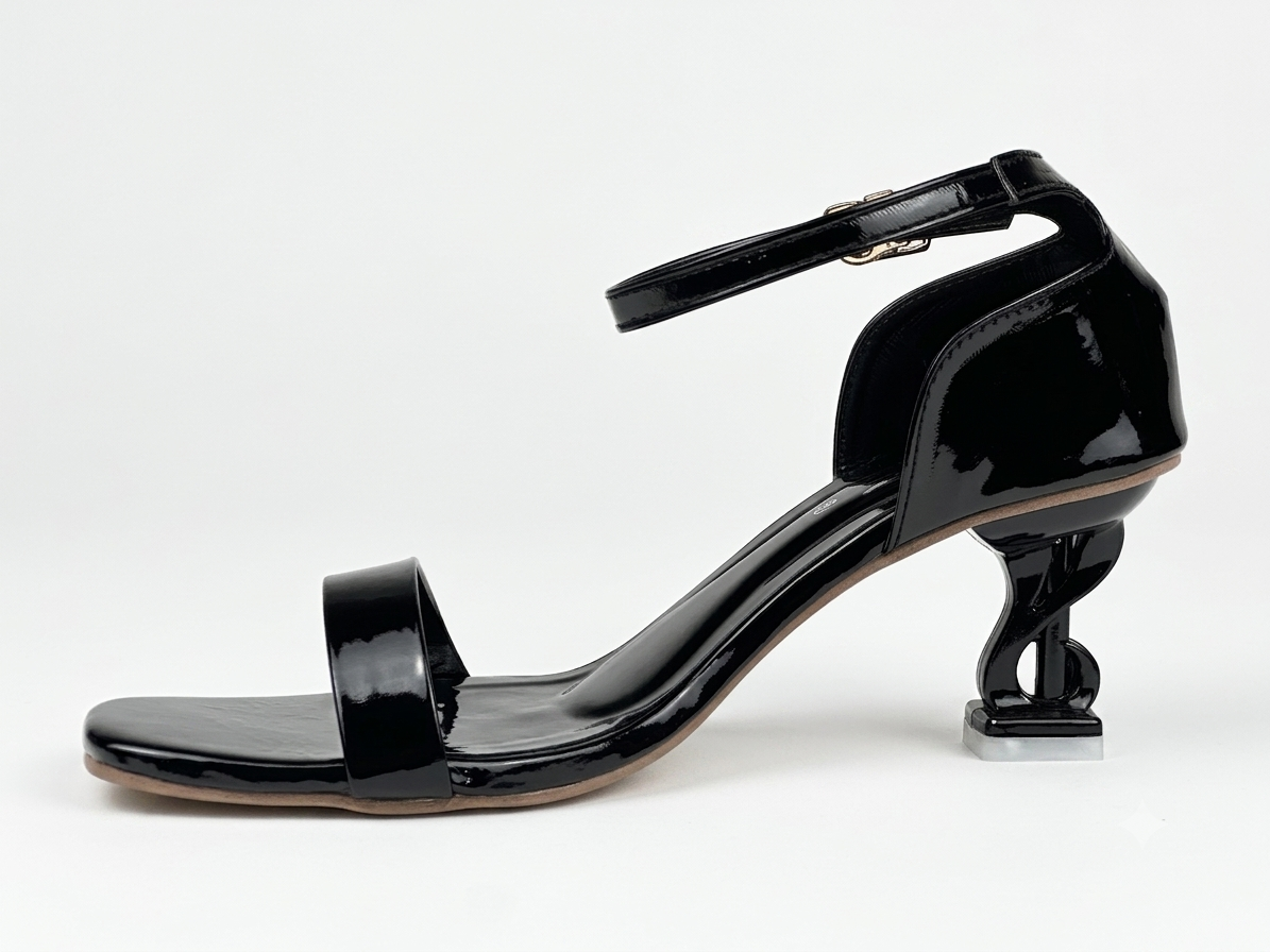 Patent Ankle-Strap Sandal — Black