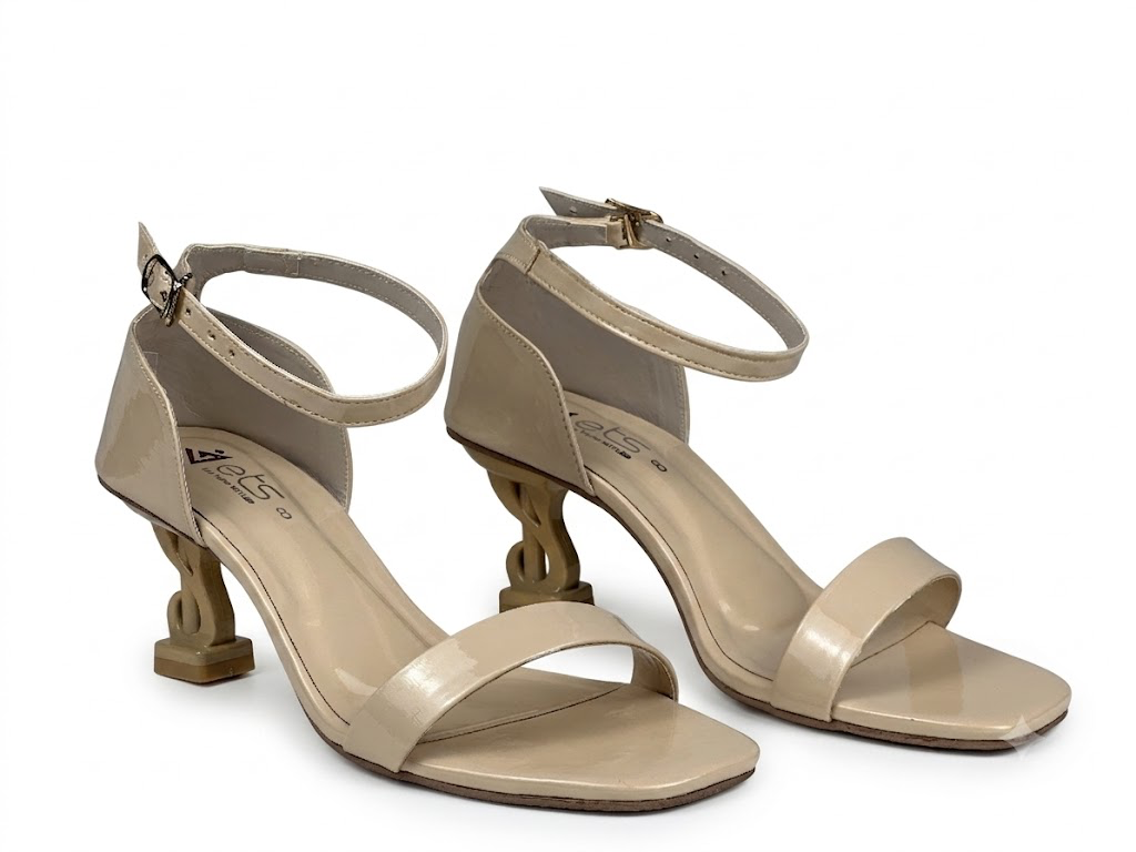 Chain-Heel Ankle-Strap Sandal — Nude