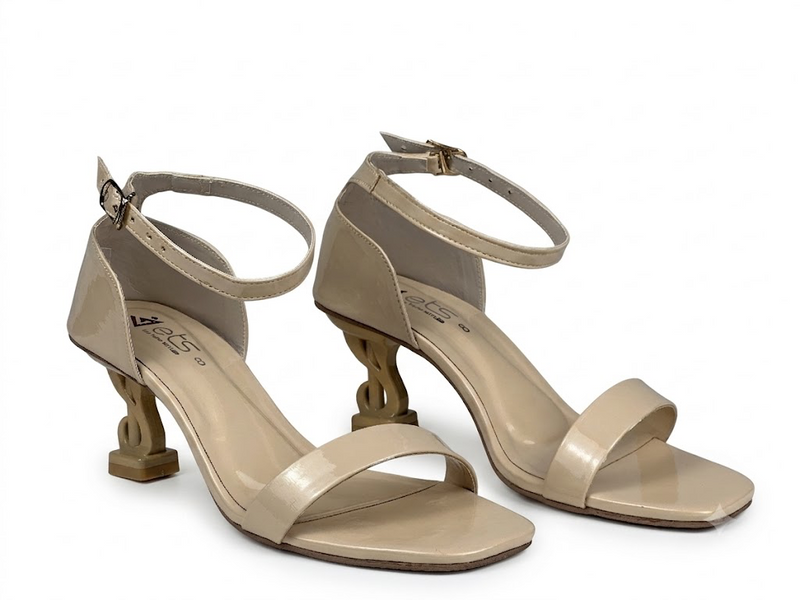 Chain-Heel Ankle-Strap Sandal — Nude