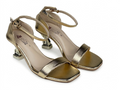Chain-Heel Ankle-Strap Sandal — Gold