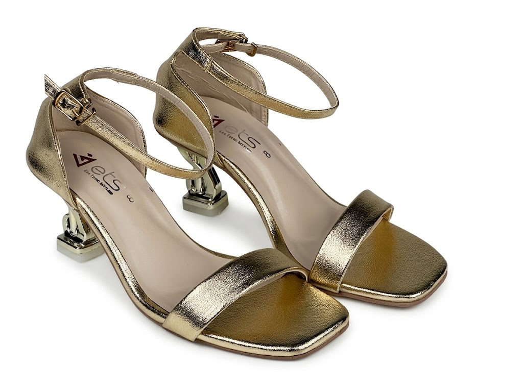 Chain-Heel Ankle-Strap Sandal — Gold